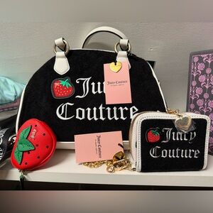 Juicy Couture Black and White Bag Trio with Strawberry Accents